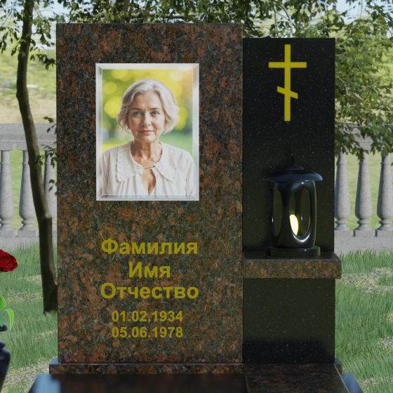 Вертикальный комбинированный православный памятник в Барнауле, гранит Дымовский