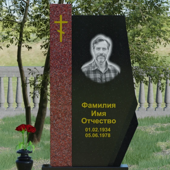 Гранитный православный памятник с крестом в Перми, гранит Габбро-диабаз