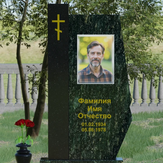 Гранитный православный памятник с крестом в Перми, гранит Балтик грин