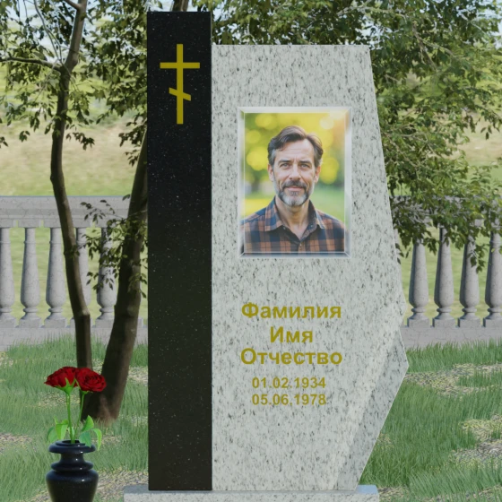 Гранитный православный памятник с крестом в Перми, гранит Мансуровский