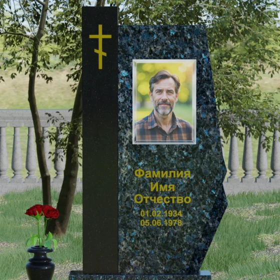 Гранитный православный памятник с крестом в Перми, гранит Блю Перл