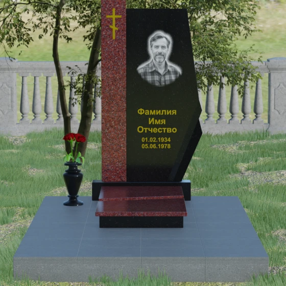 Гранитный православный памятник с крестом в Перми, гранит Габбро-диабаз, вид 2