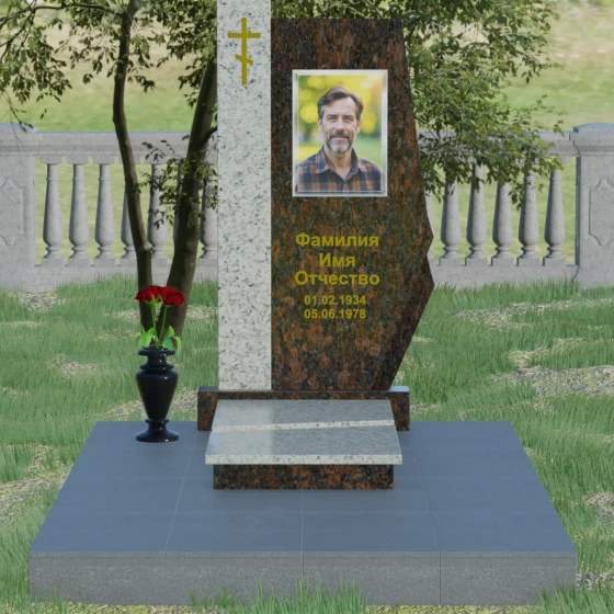Гранитный православный памятник с крестом в Перми, гранит Дымовский, вид 2