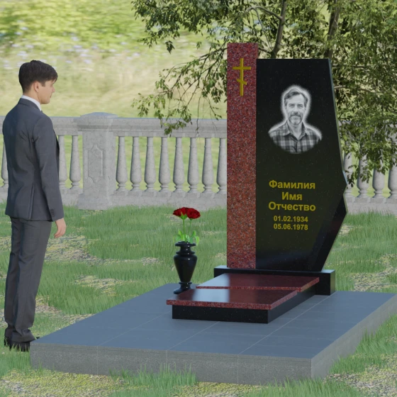 Гранитный православный памятник с крестом в Перми, гранит Габбро-диабаз, вид 3