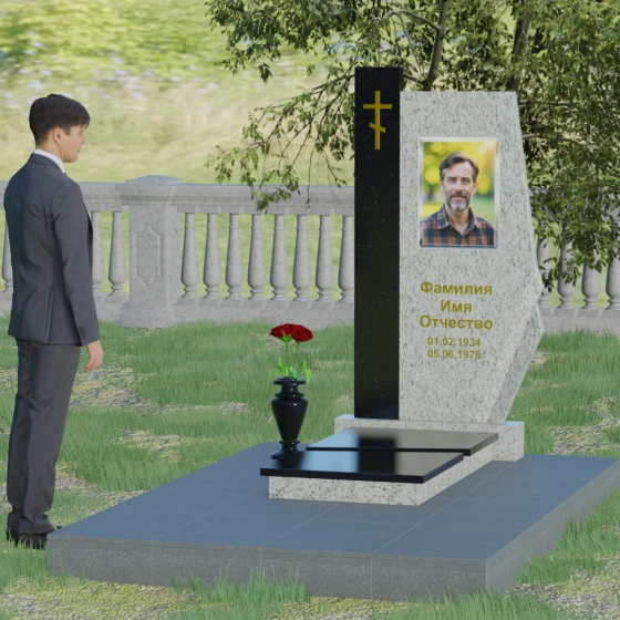 Гранитный православный памятник с крестом в Перми, гранит Мансуровский, вид 3