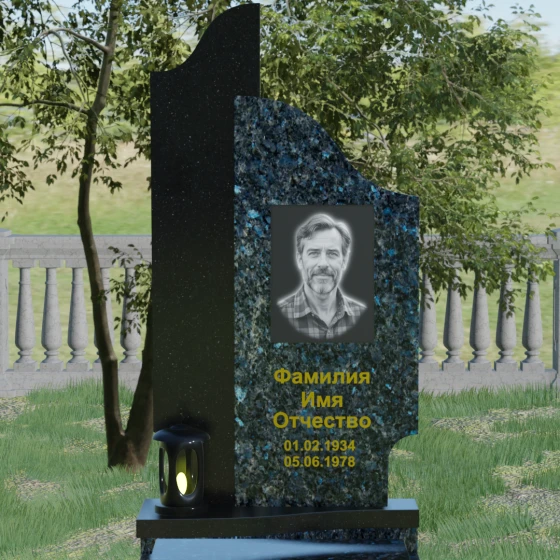Комбинированный вертикальный светский памятник в Барнауле, гранит Блю Перл
