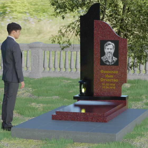 Комбинированный вертикальный светский памятник в Барнауле, гранит Лезниковский, вид 3