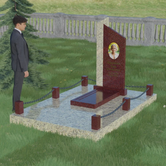 Комбинированный памятник с двумя стелами, гранит Лезниковский, вид 4