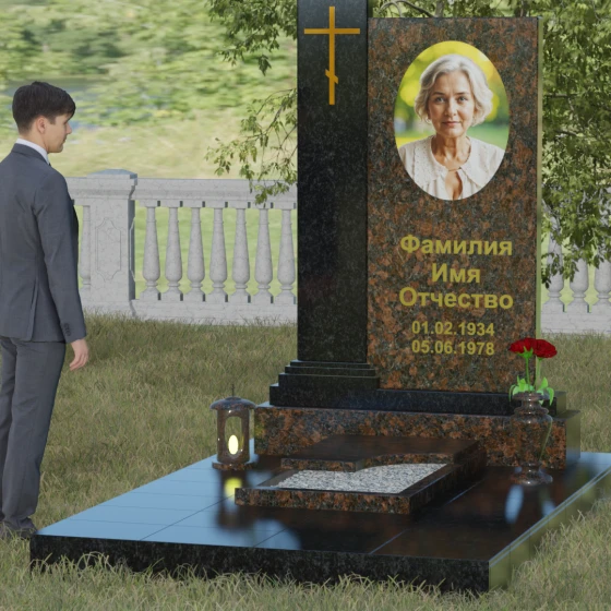 Гранитный православный вертикальный памятник с крестом в Калининграде, гранит Дымовский, вид 4