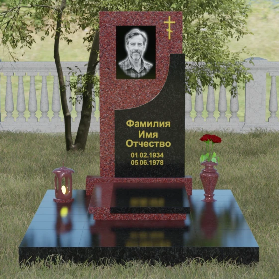 Надгробие с четырехконечным крестом и мощением, гранит Лезниковский, вид 2