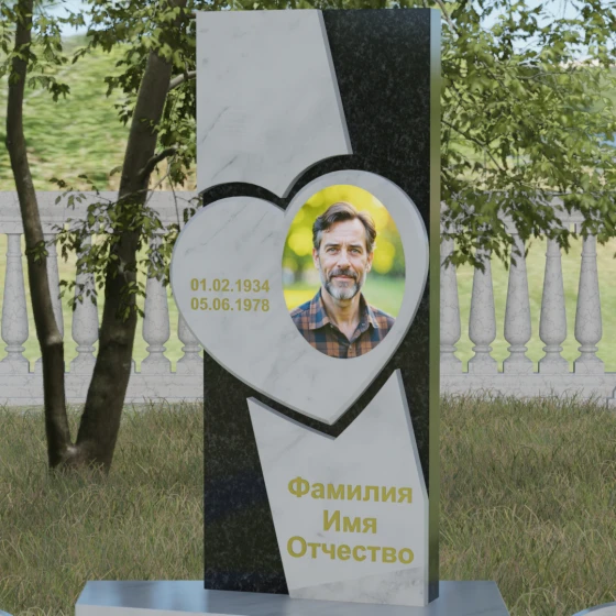 Вертикальный гранитный светский памятник в Перми, мрамор Тассос