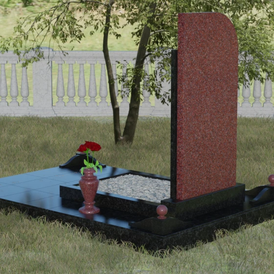 Гранитный памятник с крестом для одного в Новокузнецке, гранит Лезниковский, вид 3