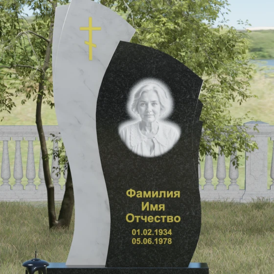Комбинированный памятник с крестом в Воронеже, гранит Габбро-диабаз