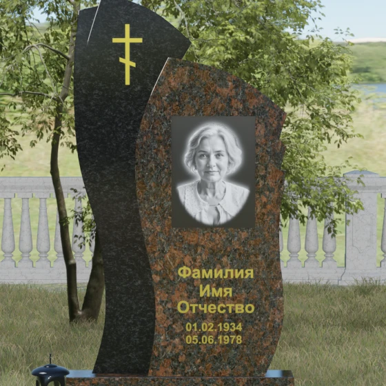 Комбинированный памятник с крестом в Воронеже, гранит Дымовский