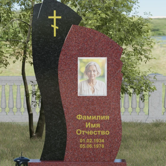 Комбинированный памятник с крестом в Воронеже, гранит Лезниковский
