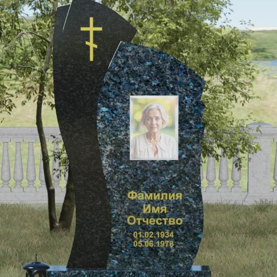Комбинированный памятник с крестом в Воронеже, гранит Блю Перл