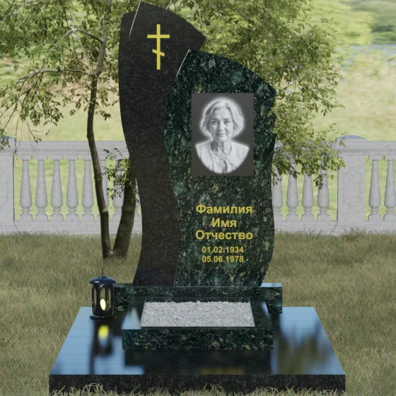 Комбинированный памятник с крестом в Воронеже, гранит Балтик грин, вид 2