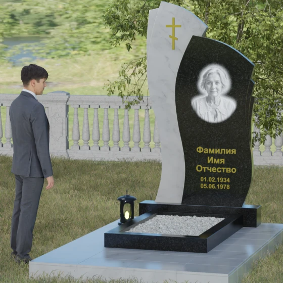 Комбинированный памятник с крестом в Воронеже, гранит Габбро-диабаз, вид 4