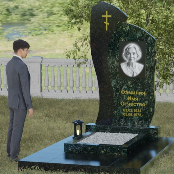 Комбинированный памятник с крестом в Воронеже, гранит Балтик грин, вид 4