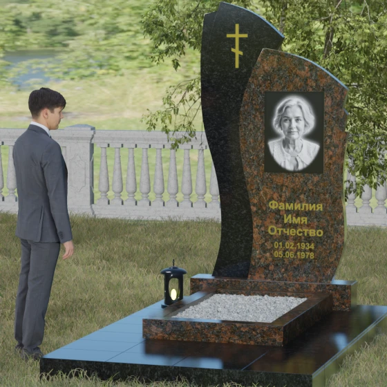 Комбинированный памятник с крестом в Воронеже, гранит Дымовский, вид 4