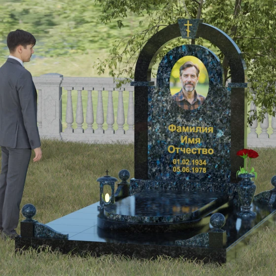 Вертикальный православный комбинированный комплекс в Ставрополе, гранит Блю Перл, вид 4