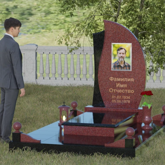 Стела — лепесток с фактурной вставкой, гранит Лезниковский, вид 4, в Якутске