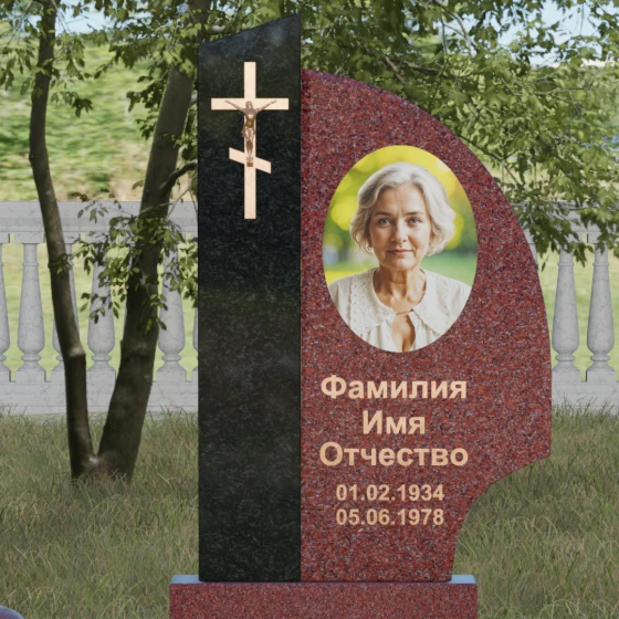 Памятник — крыло с распятием и шарами, гранит Лезниковский, в Якутске