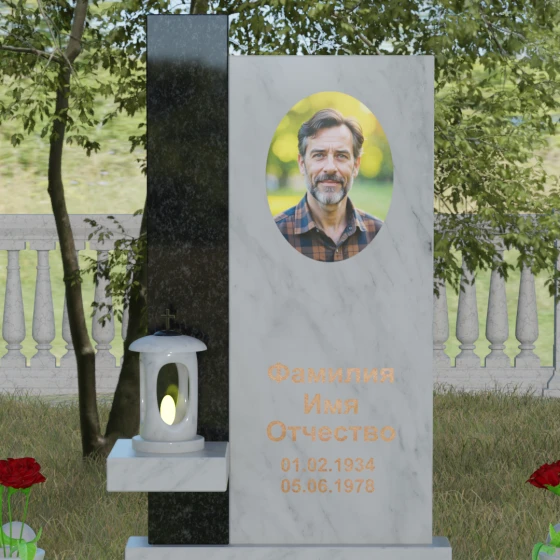 Светский комбинированный вертикальный памятник в Салехарде, мрамор Тассос