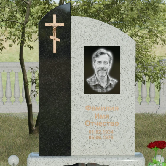 Памятник-волна с объемным крестом, гранит Мансуровский