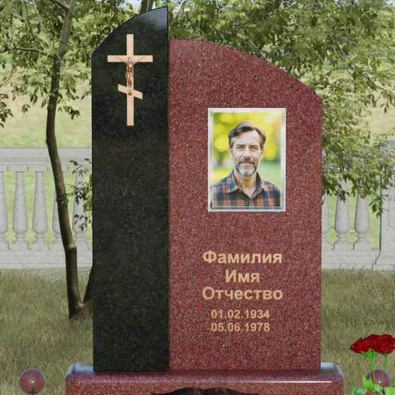 Памятник-волна с объемным крестом, гранит Лезниковский