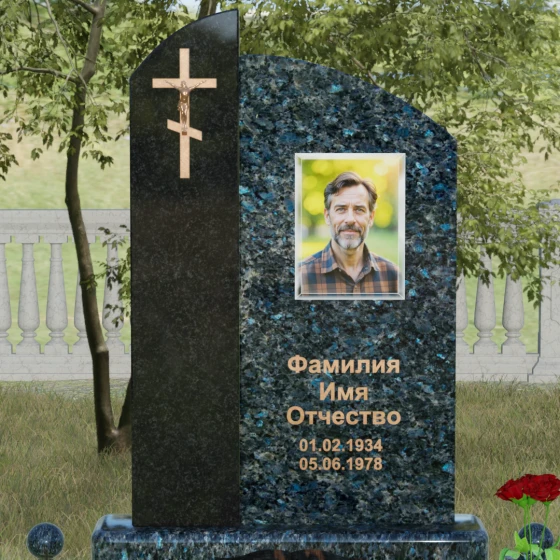 Памятник-волна с объемным крестом, гранит Блю Перл