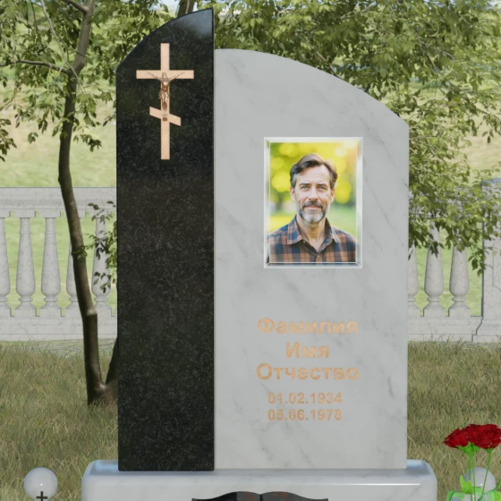 Памятник-волна с объемным крестом, мрамор Тассос