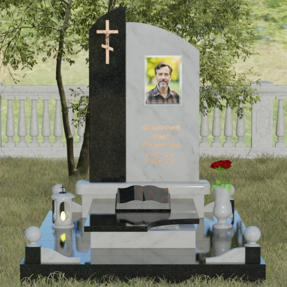 Памятник-волна с объемным крестом, мрамор Тассос, вид 2