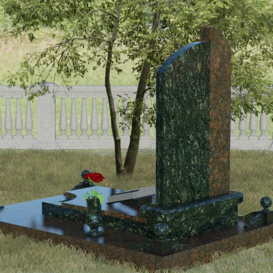 Памятник-волна с объемным крестом, гранит Балтик грин, вид 3