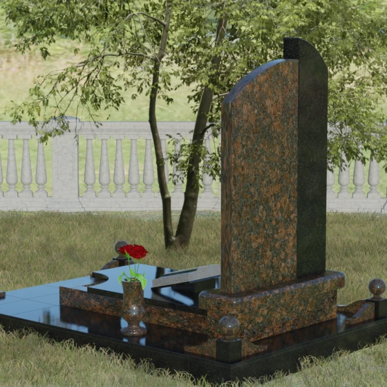 Памятник-волна с объемным крестом, гранит Дымовский, вид 3