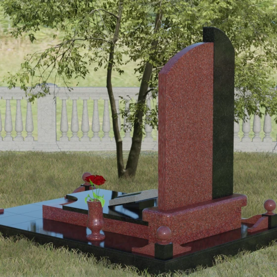 Памятник-волна с объемным крестом, гранит Лезниковский, вид 3