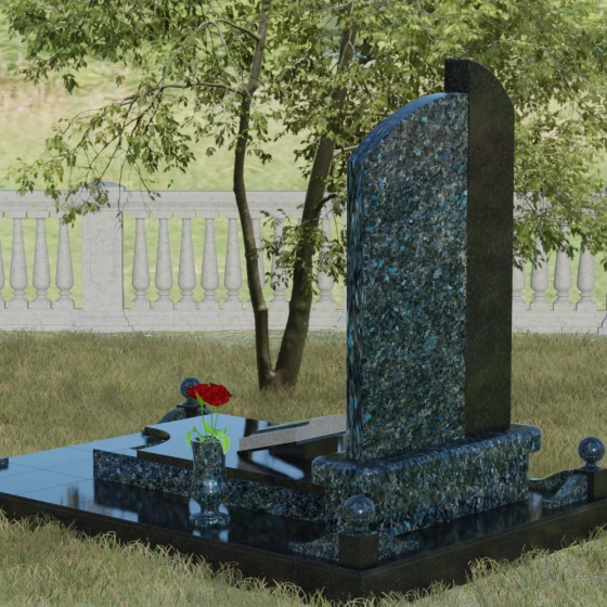 Памятник-волна с объемным крестом, гранит Блю Перл, вид 3