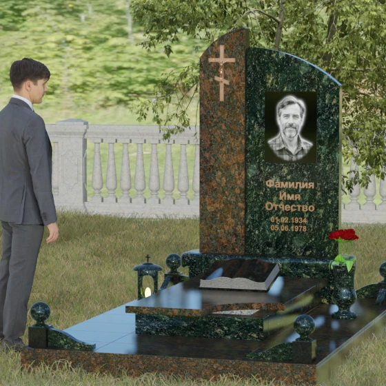 Памятник-волна с объемным крестом, гранит Балтик грин, вид 4