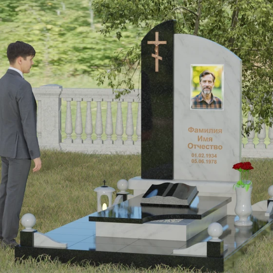 Памятник-волна с объемным крестом, мрамор Тассос, вид 4