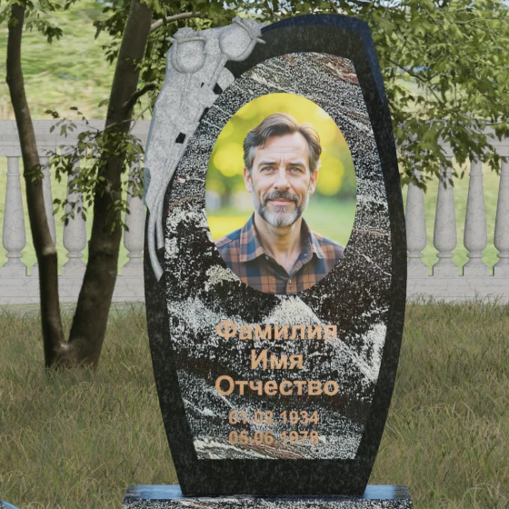 Вертикальный комбинированный памятник без креста в Мурманске, гранит амфиболит