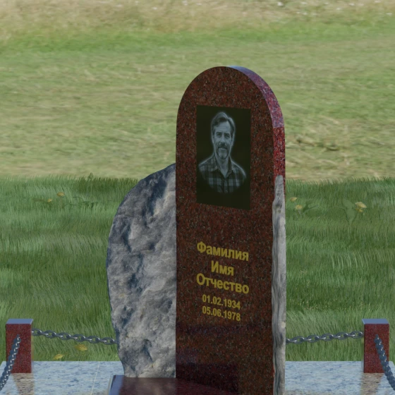 Гранитный монумент асимметричный с необработанной скалой, гранит Лезниковский, в Якутске