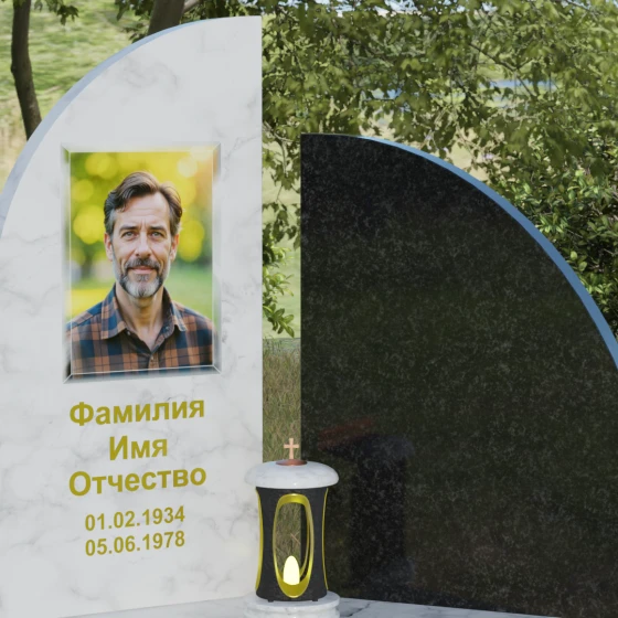 Светский комбинированный памятник вертикальный во Владивостоке, мрамор Тассос