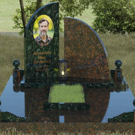 Светский комбинированный памятник вертикальный во Владивостоке, гранит Балтик грин, вид 2