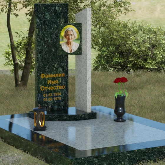 Вертикальный комбинированный светский памятник в Рязани, гранит Балтик грин, вид 2