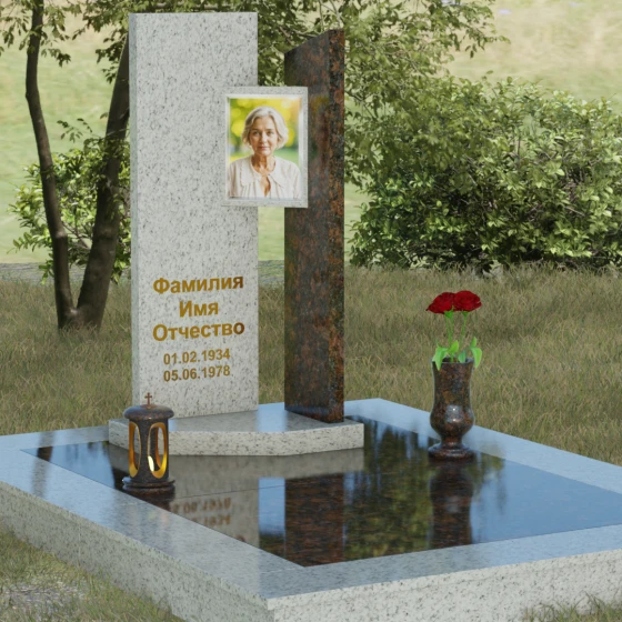 Вертикальный комбинированный светский памятник в Рязани, гранит Мансуровский, вид 2