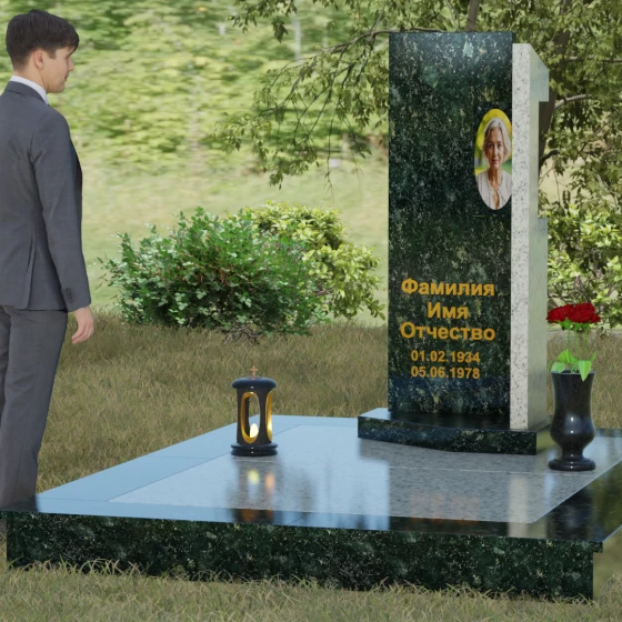 Вертикальный комбинированный светский памятник в Рязани, гранит Балтик грин, вид 4