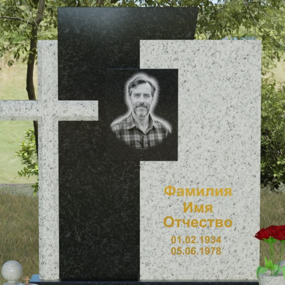 Православный комбинированный памятник в Тюмени, гранит Габбро-диабаз