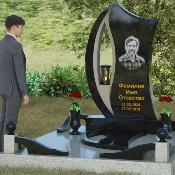 Гранитный памятник с каплевидным отверстием, гранит Габбро-диабаз, вид 4, в Якутске