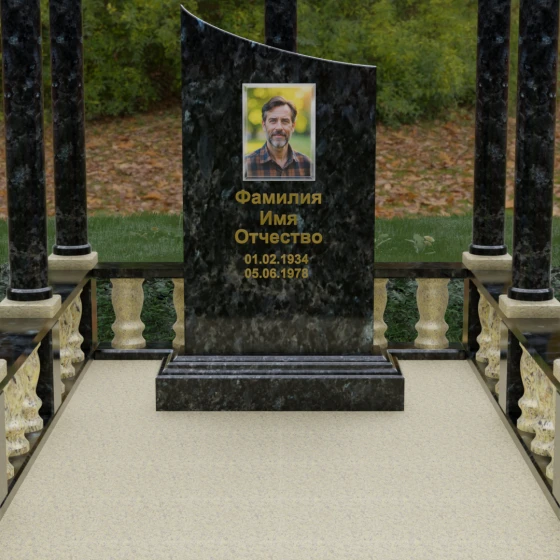 Элитный светский памятник с крестом в Новом Уренгое, гранит Блю Перл