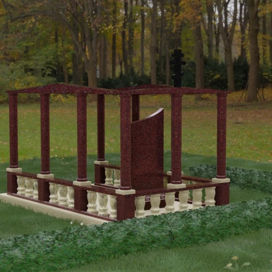 Элитный светский памятник с крестом в Новом Уренгое, гранит Лезниковский, вид 3